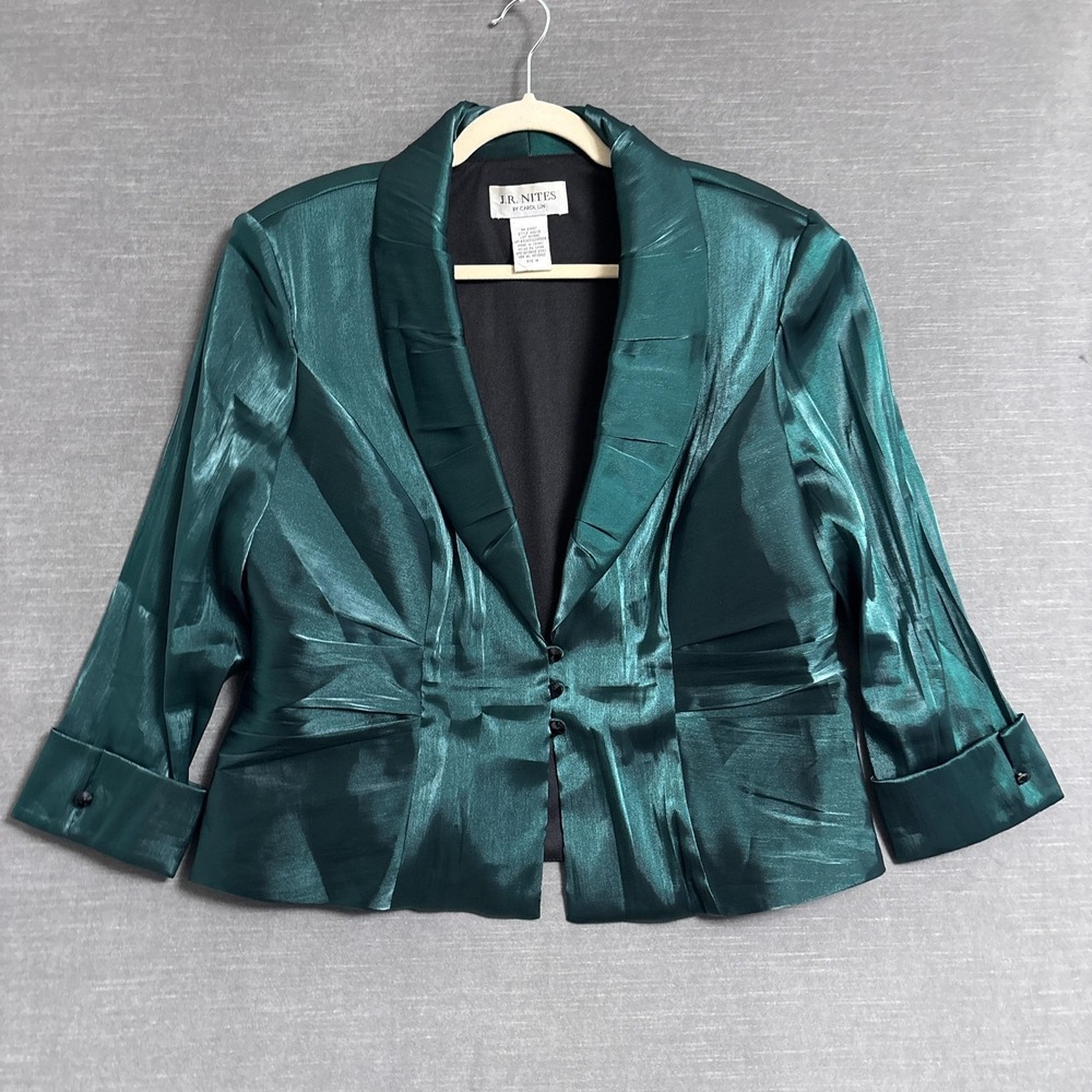 J.R. Nites Jacket 18 Green Organza Formal Evening Blazer‎ Cocktail Holiday Party